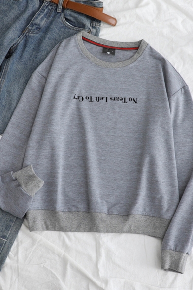 Simple NOT TEARS LEFT TO CRY Letter Round Neck Long Sleeve Sweatshirt