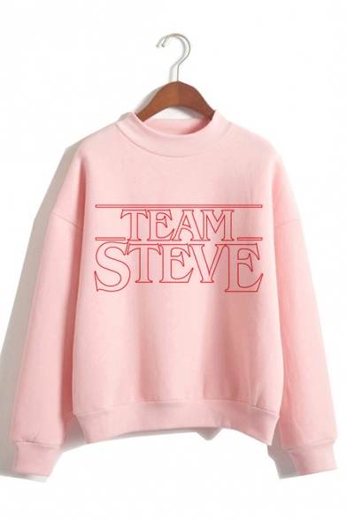 

TEAM STEVE Letter Printed Mock Neck Long Sleeve Pullover Sweatshirt, Color 1;color 2;color 3;color 4;color 5;color 6, LC562238