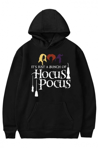 Classic Halloween Hocus Pocus Letter Pattern Long Sleeve Relaxed Unisex Hoodie
