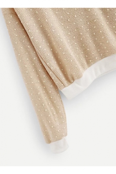 Fashion Simple Khaki Round Neck Long Sleeve Casual Crop Sweater