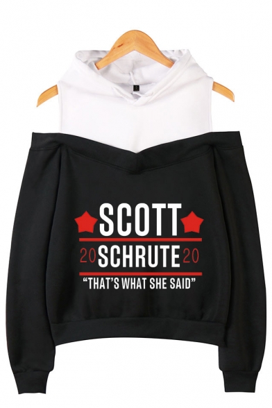 Fashion Star Letter Scott Schrute Cold Shoulder Long Sleeve Pullover Hoodie