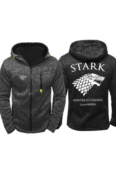 Game of Thrones Stark Wolf Printed Long Sleeve Full Zip Fitted Hoodie