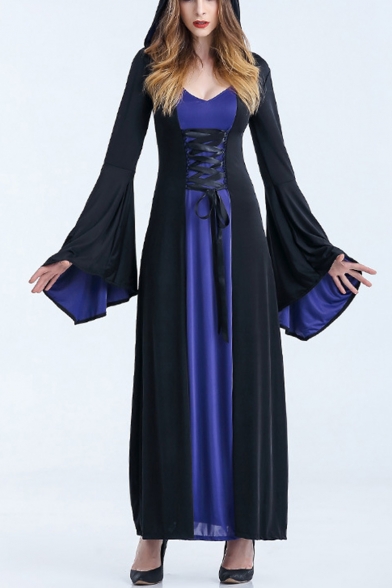 Halloween Scary Cosplay Costumes Hoodie Witch Costume Grim Reaper Women Long Lace-Up Dress