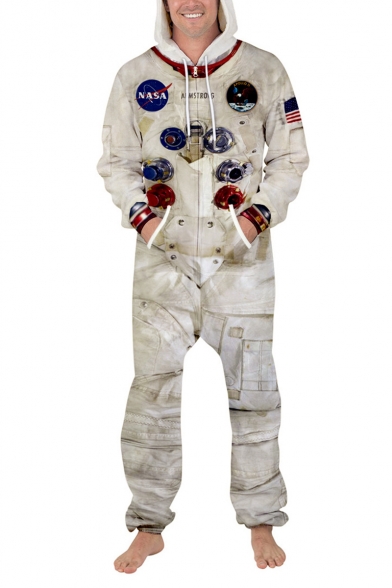 Hot Trendy Astronaut NASA Logo Pattern Unisex Apricot Casual Leisure Jumpsuits