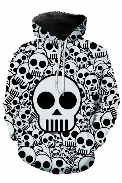 New Fashion Halloween Allover Skull Print Unisex Pullover Hoodie