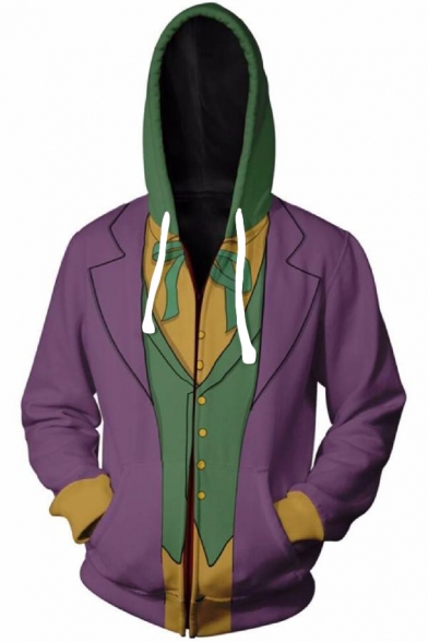 The Nightmare Before Christmas Jack Skellington 3D Cosplay Costume Color Block Sport Casual Purple Zip Up Hoodie