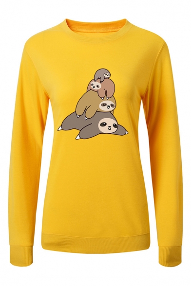 Cartoon Lazy Sloth Pattern Round Neck Long Sleeve Sweatshirt