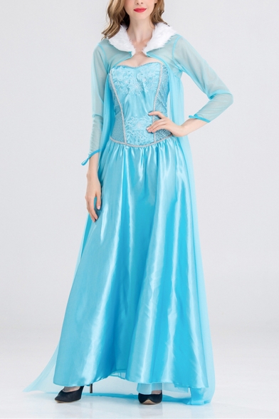 Fancy Blue Comic Cosplay Costume Maxi Swing Dress Princess Gown Dress