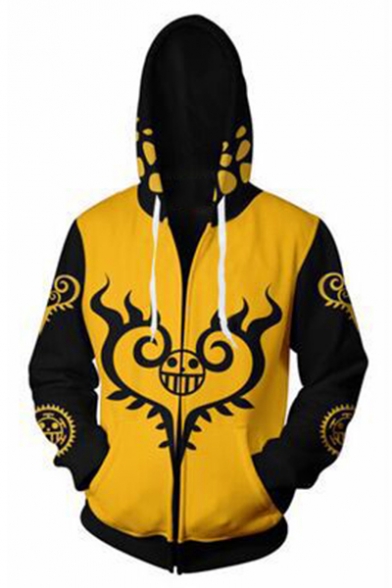 One Piece New Fashion 3D Printed Comic Cosplay Costume Long Sleeve Zip Up Yellow Hoodie
