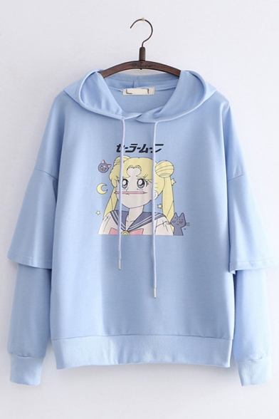 Japanese Anime Long Sleeve Hooded Sweatshirt for Girls and Women Peoria Sailor Moon Hoodie L Style 21