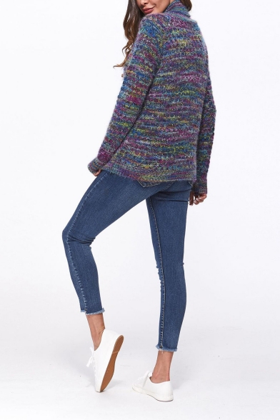 Womens New Arrival Multicolor Knit Print Roll Neck Raglan Sleeve Sweater