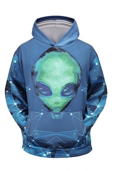 Fashion Blue Alien 3D Printed Long Sleeve Unisex Sport Hoodie with Pocket