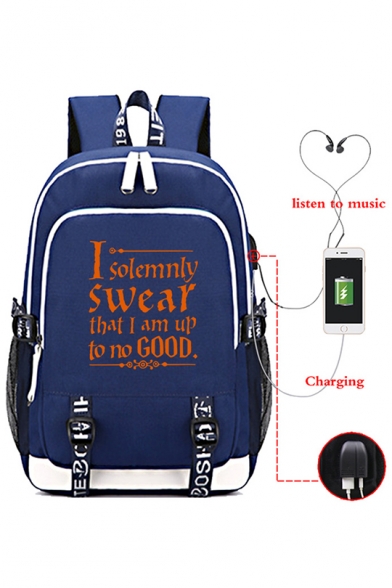 Harry Potter Fashion Letter I Solemnly Swear That I Am Up To No Good USB Charge School Bag 30*15*44cm
