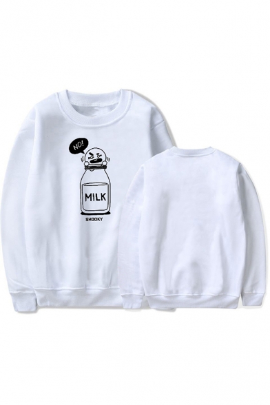 Kpop Boy Band Funny Cartoon Milk Bottle Printed Round Neck Long Sleeve Pullover Sweatshirt