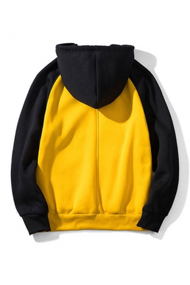 Men's Hot Popular Colorblock Print Long Sleeve Casual Relaxed Pullover Drawstring Hoodie