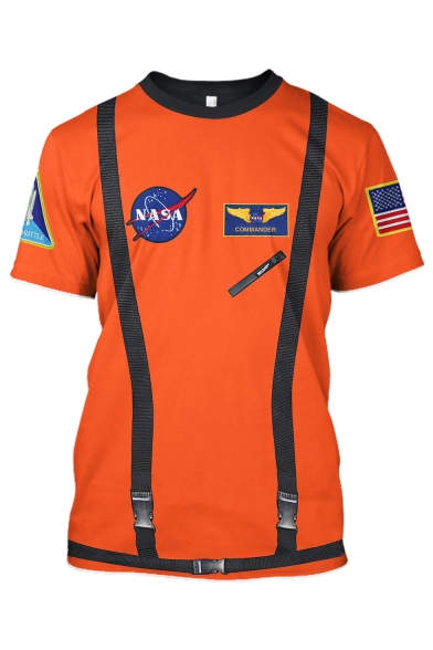 New Fashion Astronaut NASA Logo Printed Round Neck Short Sleeve T-Shirt