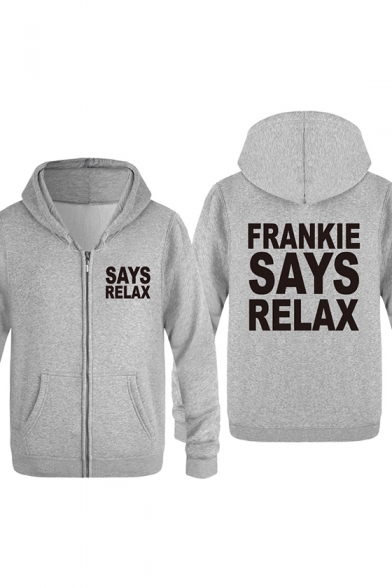 Popular Slogan Frankie Says Relax Printed Funny Slim Fit Zip Up Hoodie