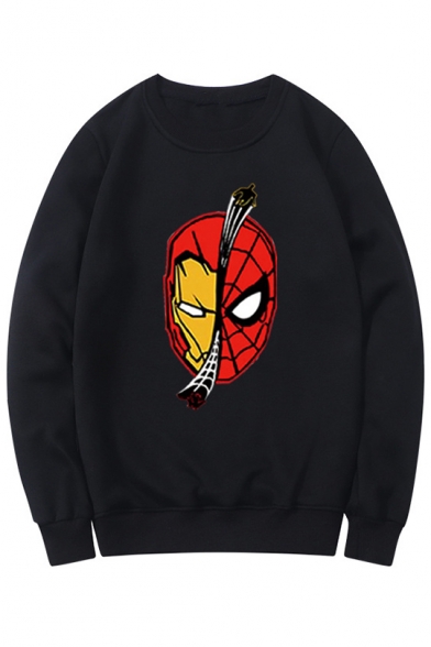 Popular Spiderman Printed Round Neck Long Sleeve Pullover Sweatshirt
