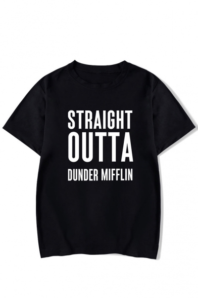 Trendy Letter Straight Outta Dunder Mifflin Printed Short Sleeve Leisure T-Shirt