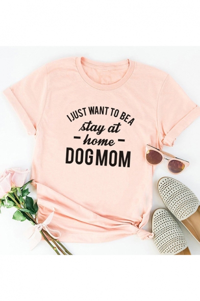 Funny Letter Dog Mom Printed Basic Round Neck Short Sleeve Relaxed T-Shirt