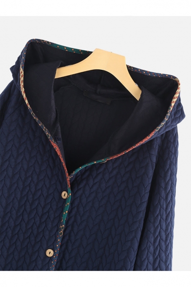 New Fashion Diamond Lattice Button Front Warm Padded Cotton Hooded Longline Coat