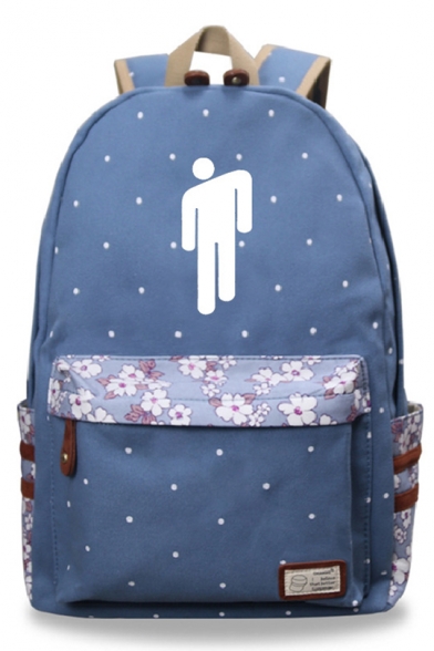 Stylish Floral Puppet Printed Students Fashion Canvas School Bag Backpack 30*14.5*42cm