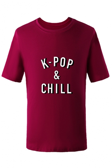 Unisex K-POP CHILL Letter Print Round Neck Short Sleeve Summer Tee