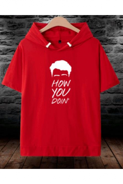 Classic Figure Letter How You Doin Printed Short Sleeve Hooded T-Shirt