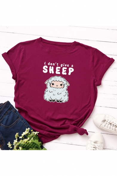 I Don't Give A Sheep Letter Printed Round Neck Short Sleeve T-Shirt