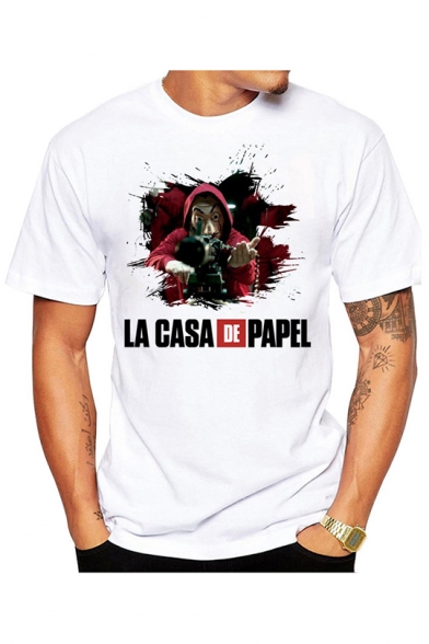 La Casa De Papel Figure Letter Printed White Short Sleeve T-Shirt