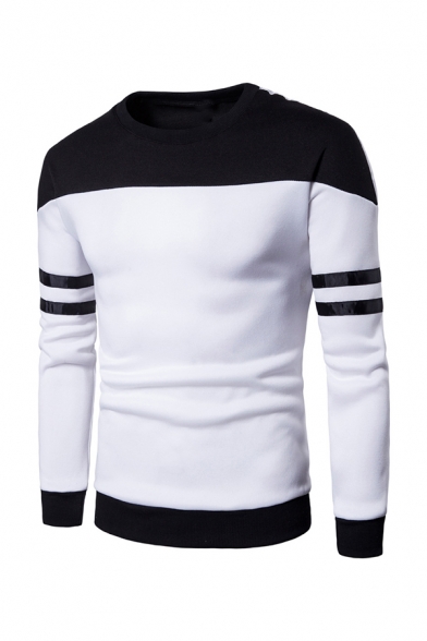 Round Neck Colorblocked Stripe Long Sleeve Casual Sweatshirt for Men