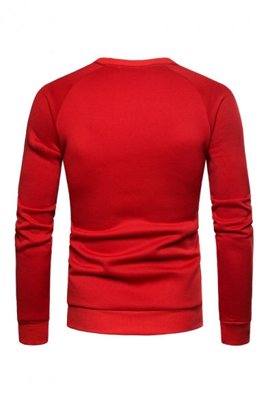 Solid Color Letter Zipper Embellished Long Sleeve Round Neck Pullover Sweatshirt