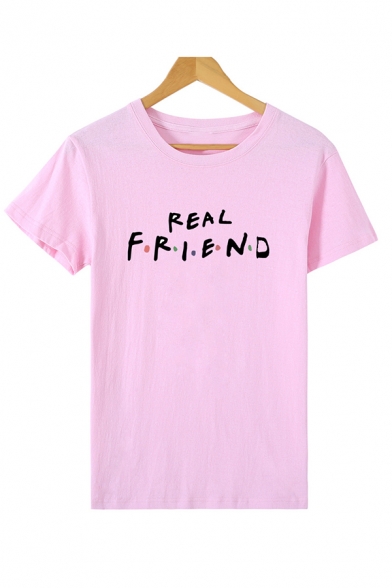 Summer Fashion REAL FRIEND Letter Printed Short Sleeve Casual T-Shirt
