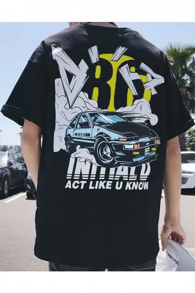Guys Street Fashion Car Letter ACT LIKE U KNOW Graphic Print Oversized T-Shirt
