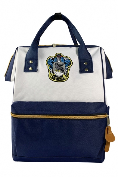 Popular Movie Badge Printed Color Block Zipper School Bag Satchel Backpack 38*28*17 CM