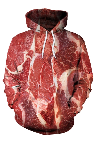 Raw Meat 3D Printed Long Sleeve Drawstring Hoodie with Pocket