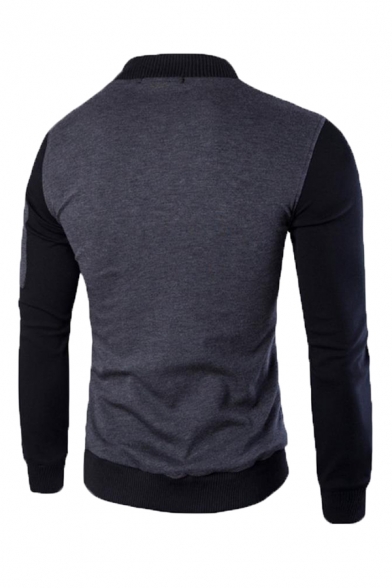 Slimming Contrast Color Splicing Long Sleeves Zipper Pocket Embellished Zip Up Sweatshirt