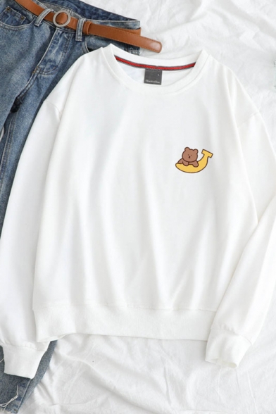 Autumn Fashion Banana Bear Pattern Round Neck Simple Pullover Sweatshirt