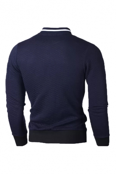 Men Fashion Stand Collar Plaid Embossing Zipper Slim Fit Sweatshirt