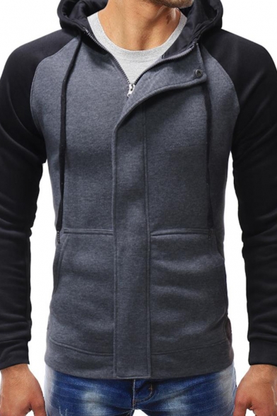 raglan sleeve zip up casual hoodie