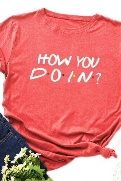 Summer Cute Letter HOW YOU DOIN Print Short Sleeve T-Shirt for Girls