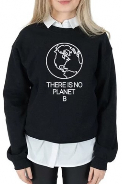 

Trendy Letter THERE IS NO PLANET B Printed Long Sleeve Pullover Graphic Sweatshirt, Black;yellow, LC566434