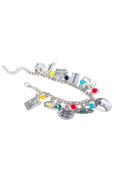 Womens Stylish Silver Letter Duck Teddy High-Heel Shoe Combination Chain Bracelet 24cm