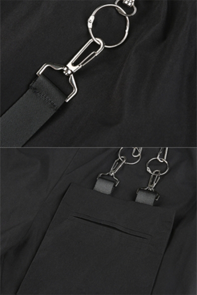Hip Hop High Waist Irregular Chain Embellished Detachable Pocket Plain Cargo Pants