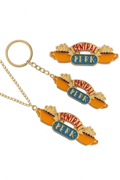 Letter CENTRAL PERK Coffee Printed Pendant Gold Key Ring