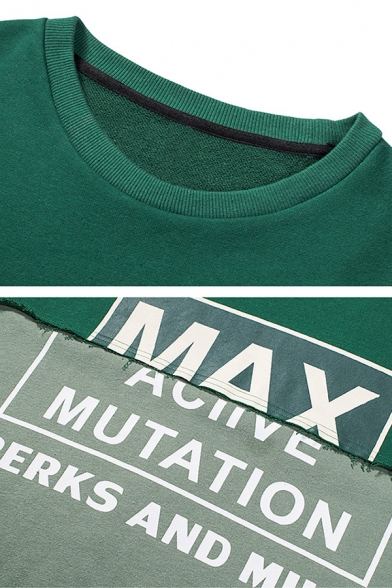 Men's Hot Trendy Letter MAX ACTIVE MUTATION Printed Long Sleeve Round Neck Fake Two-Piece Green Sweatshirt