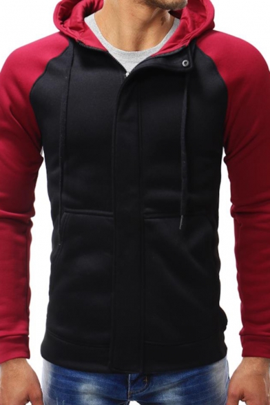 raglan sleeve zip up casual hoodie