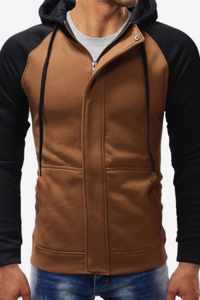 raglan sleeve zip up casual hoodie