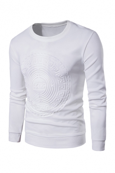 Exclusive Embossed Logo Printed Long Sleeve Plain Pullover Sweatshirt