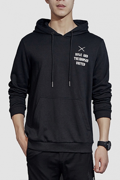 Mens Hot Fashion Simple Letter Pattern Long Sleeve Casual Sports Drawstring Hoodie